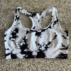 French Laundry Black and White Tie-Dyed Sports Bra